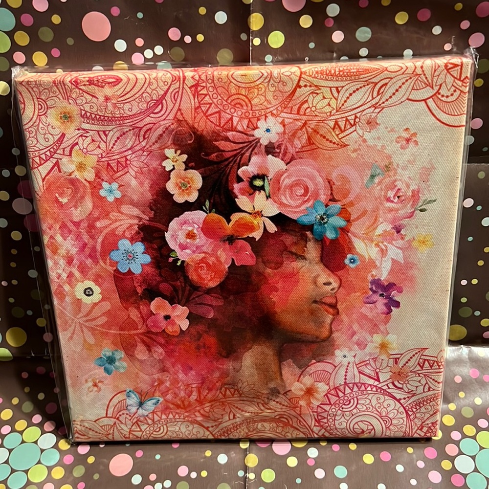 New African American Natural Woman Floral Special Moments Frameless Canvas Art